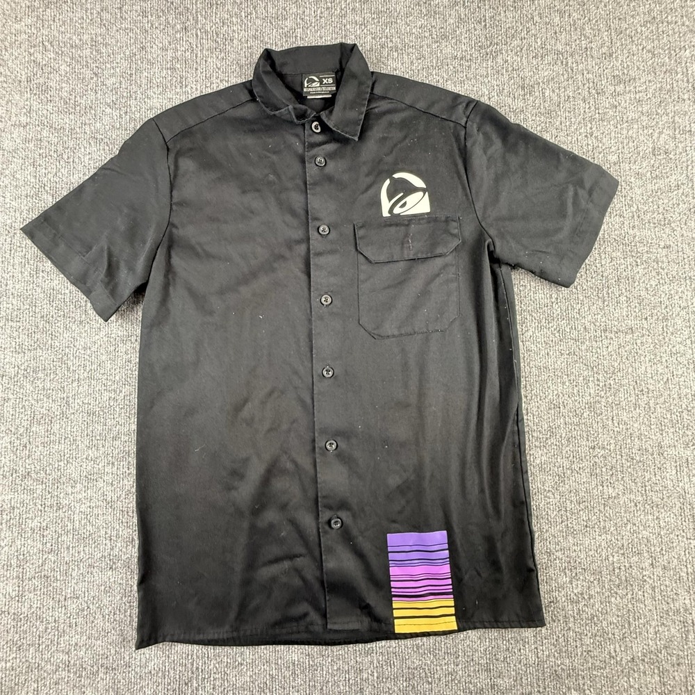 Taco Bell Shirt Mens XS Black Short Sleeve Button Front Workwear Uniform Logo
